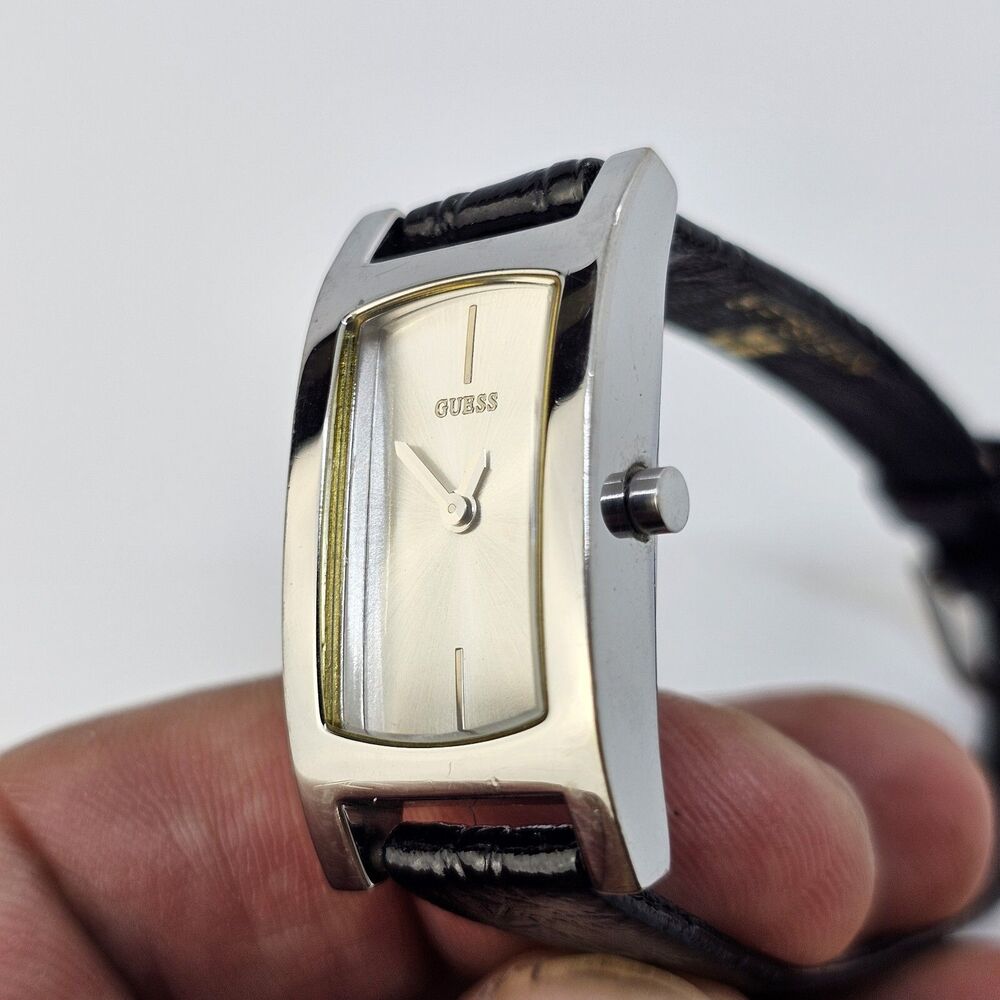 Guess Women's Watch 17MM Gray Case Gray Dial New Black Leather Bands New Battery - Picture 3 of 13